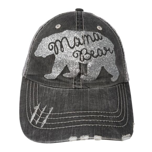 Mama Bear Strapback Trucker Hat Gray One Size Adjustable Distressed Mesh Back Ha - Picture 1 of 9